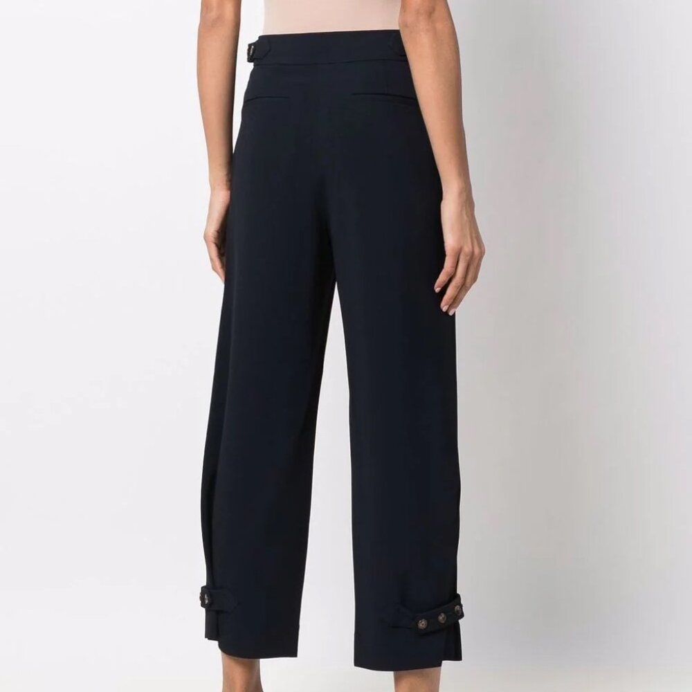 Tory Burch Crepe Cargo Pant Womens 6 Navy Crop Nautical Minimalist Quiet Luxury - Picture 2 of 16